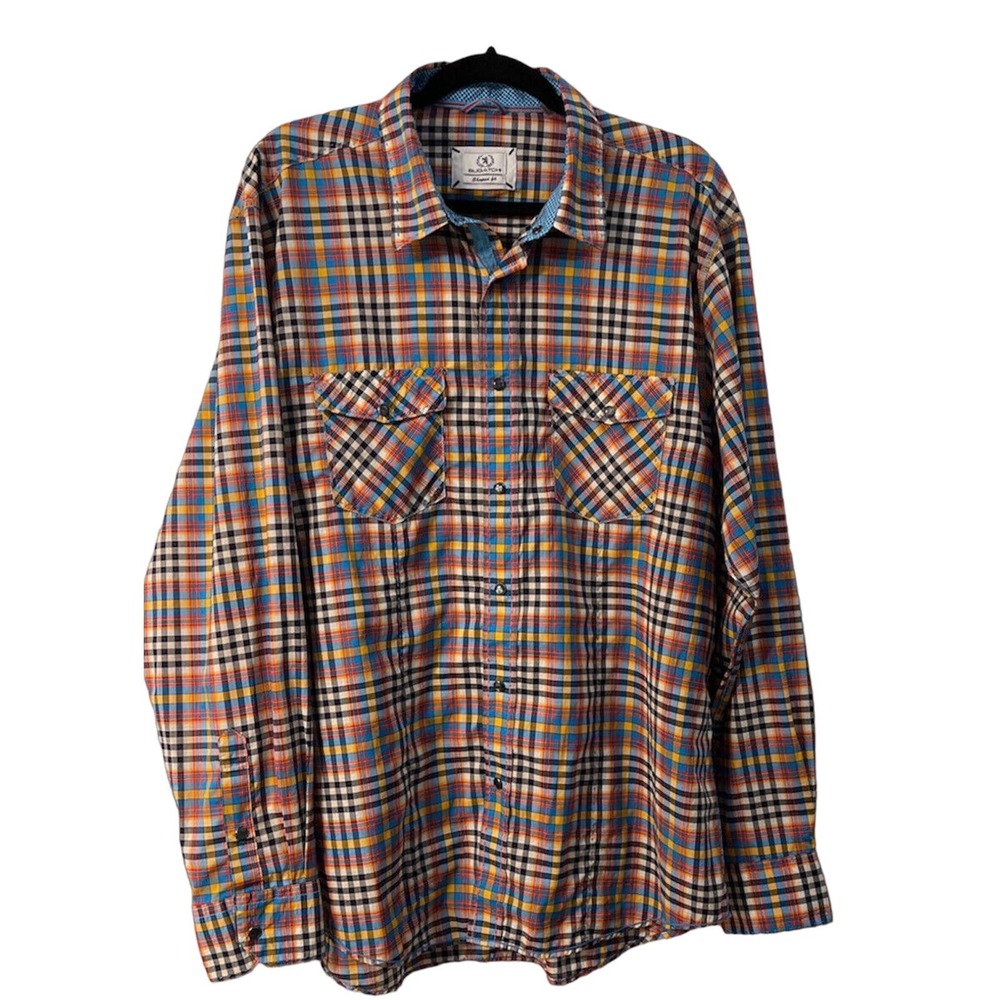 Bugatchi ShapedFit XL Men's Plaid Long Sleeve Snap Front Shirt TopStitch Western - Picture 1 of 14